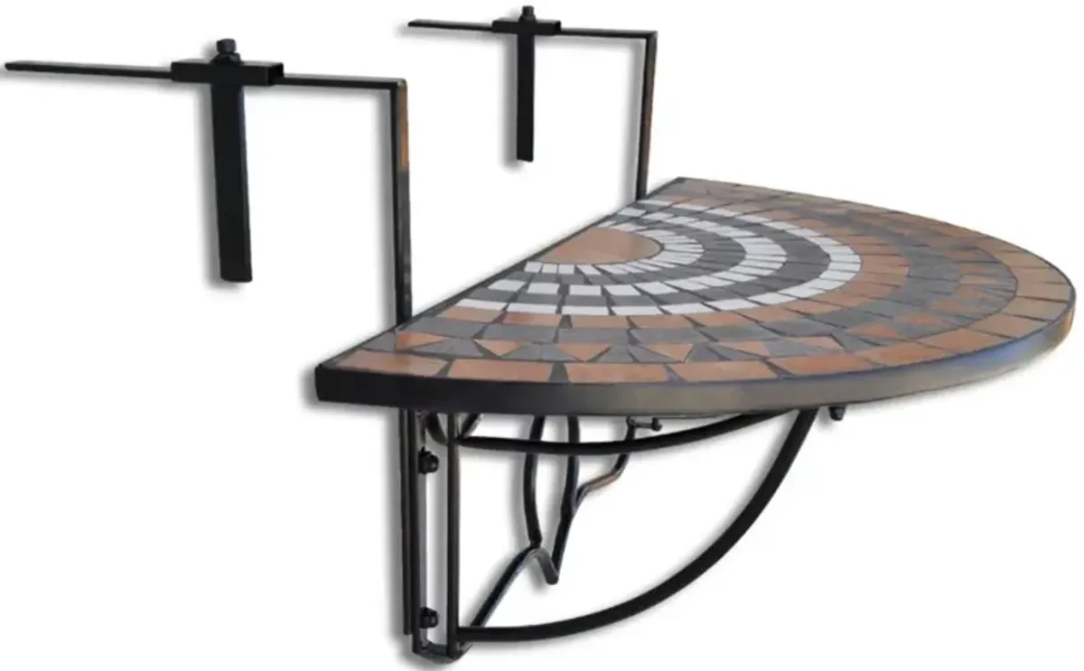 vidaXL Hanging Balcony Table Terracotta and White Mosaic