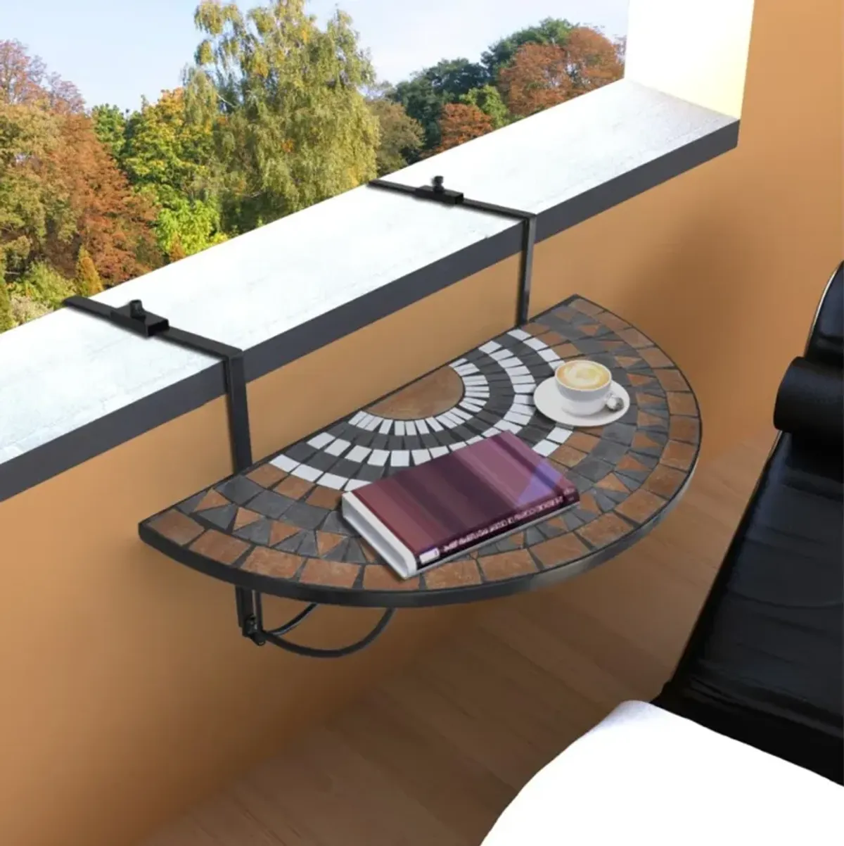 vidaXL Hanging Balcony Table Terracotta and White Mosaic