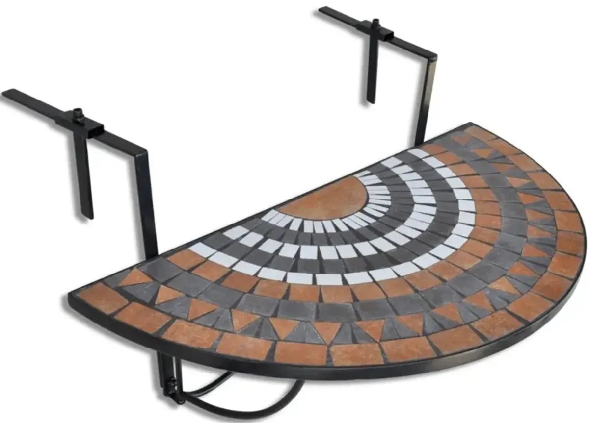 vidaXL Hanging Balcony Table Terracotta and White Mosaic