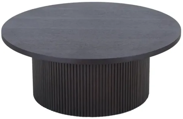 Cid Cue 35 Inch Coffee Table, Tambour Pedestal Base Black Ash Veneer Finish - Benzara