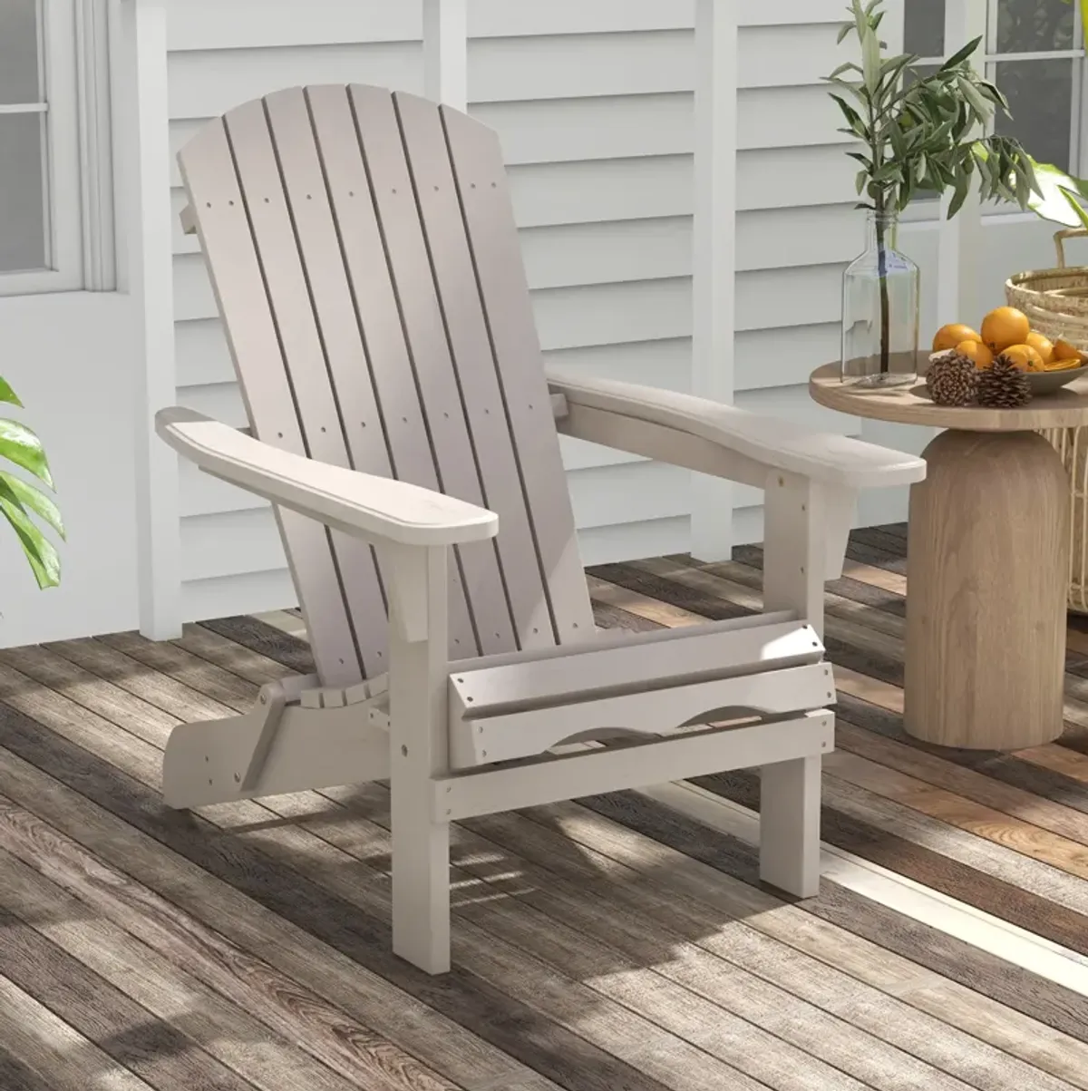 1 Piece Folding Adirondack Chair with High Backrest and Wide Armrests