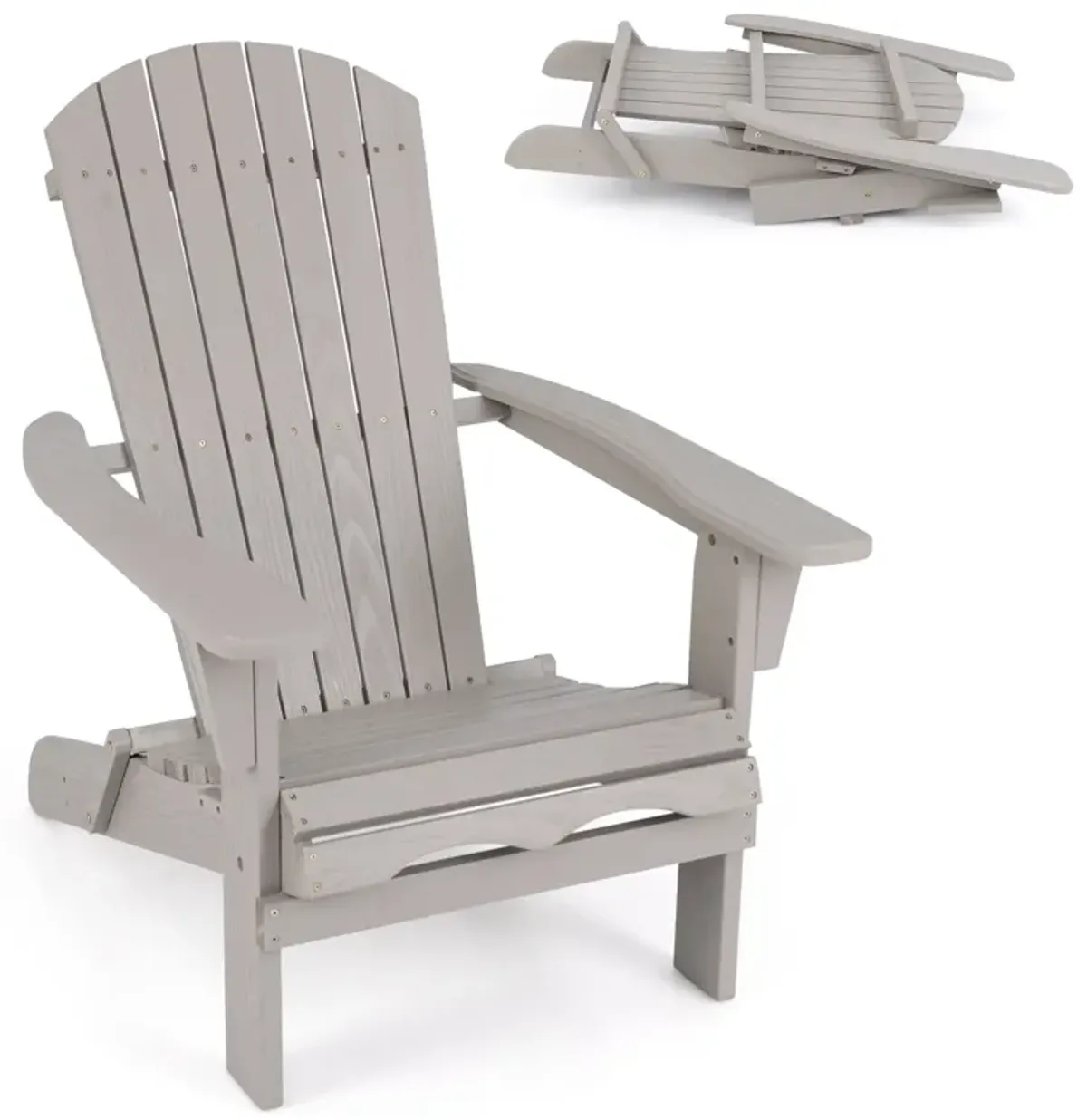 1 Piece Folding Adirondack Chair with High Backrest and Wide Armrests