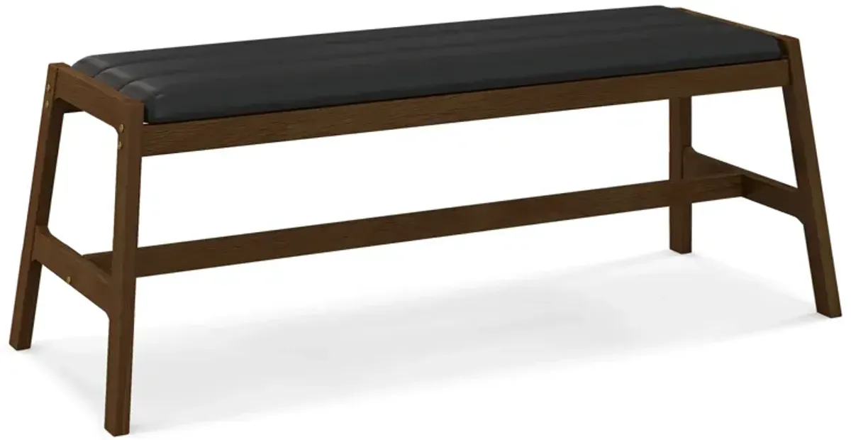 50 Inch Long Solid Wood Dining Bench Upholstered Table Bench with Faux Leather Padded Seat-Walnut