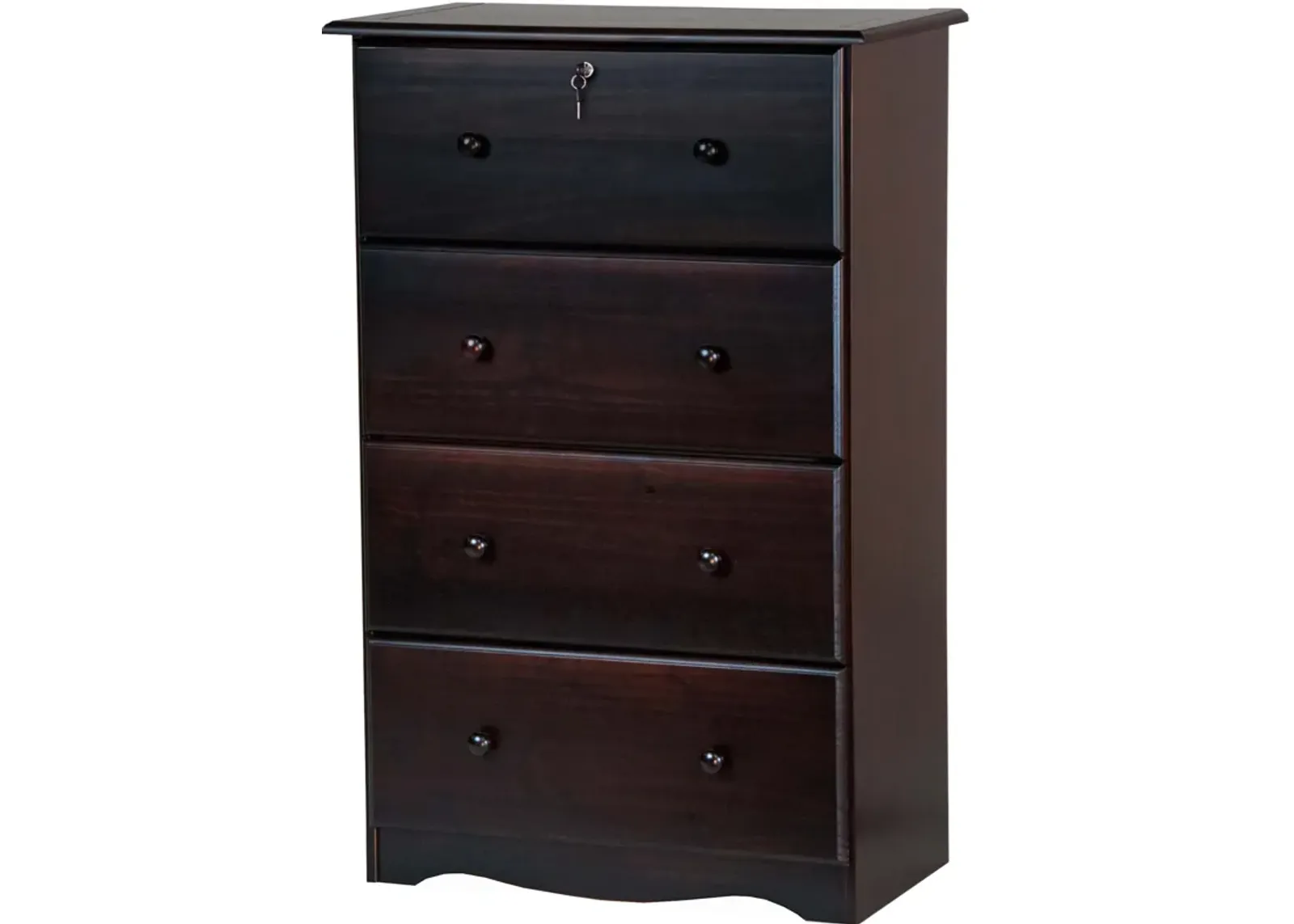 100% Solid Wood 4-Jumbo Drawer Chest with Lock