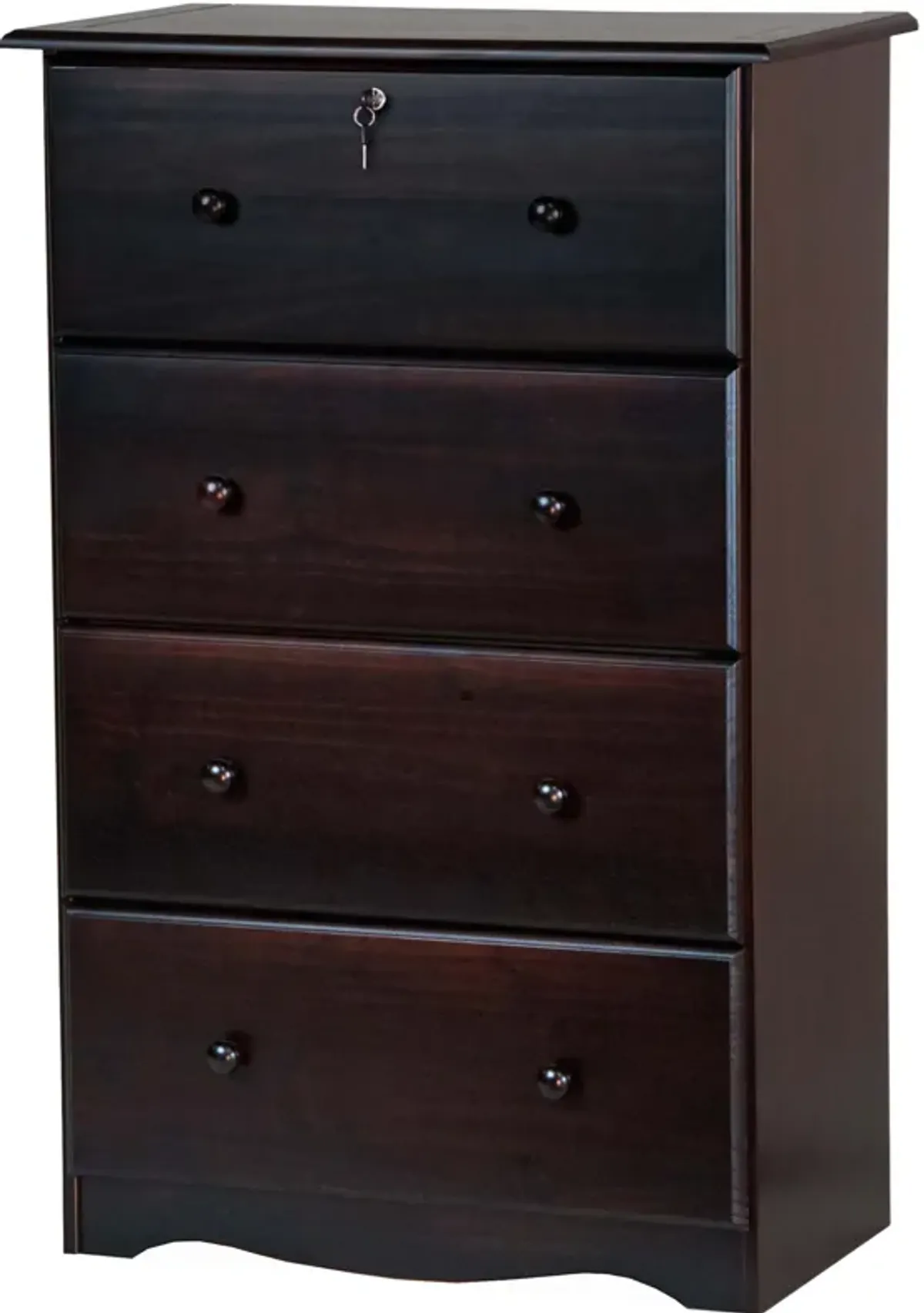 100% Solid Wood 4-Jumbo Drawer Chest with Lock