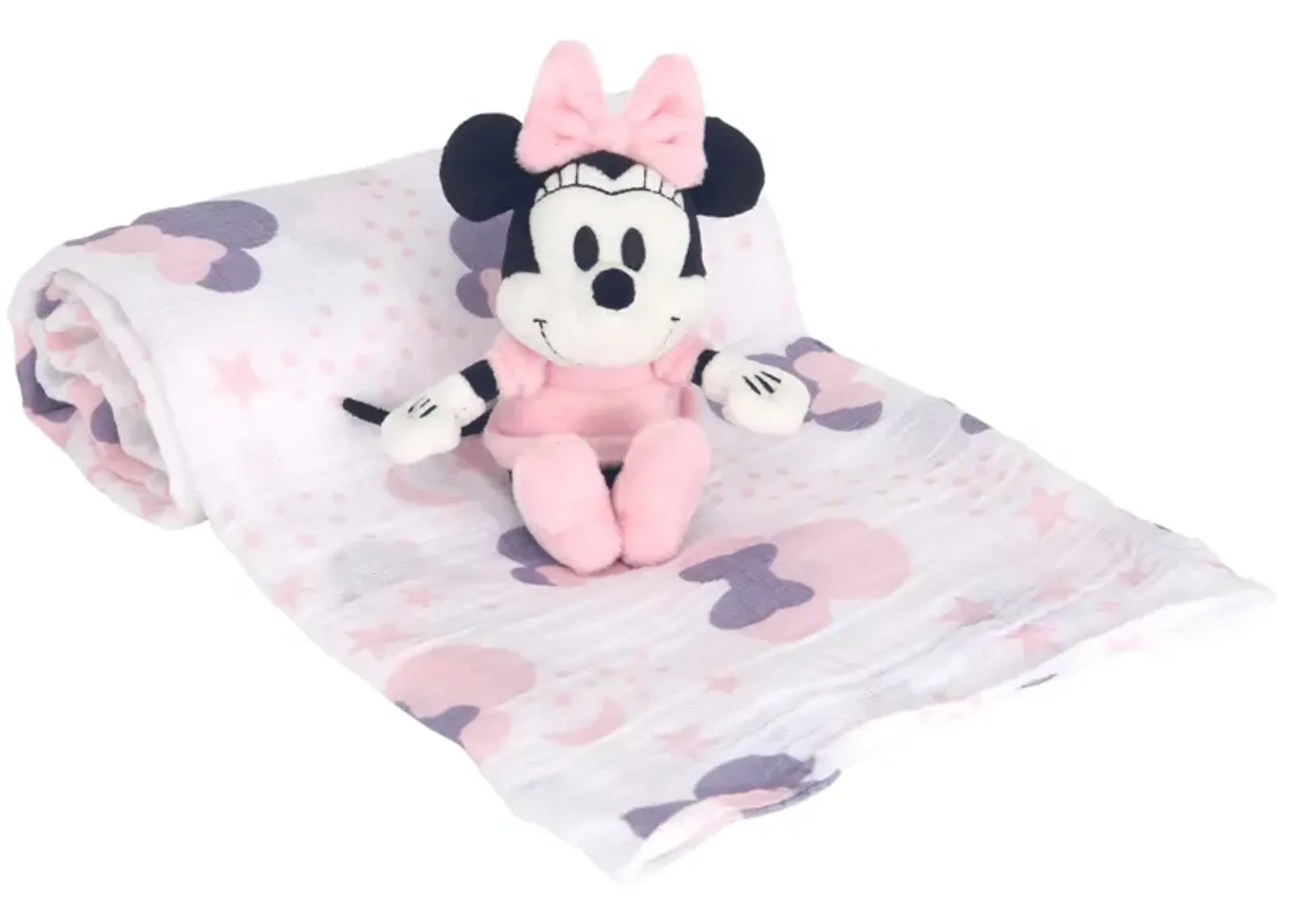 Lambs & Ivy Disney Baby Minnie Mouse Muslin Swaddle Blanket & Plush Gift Set