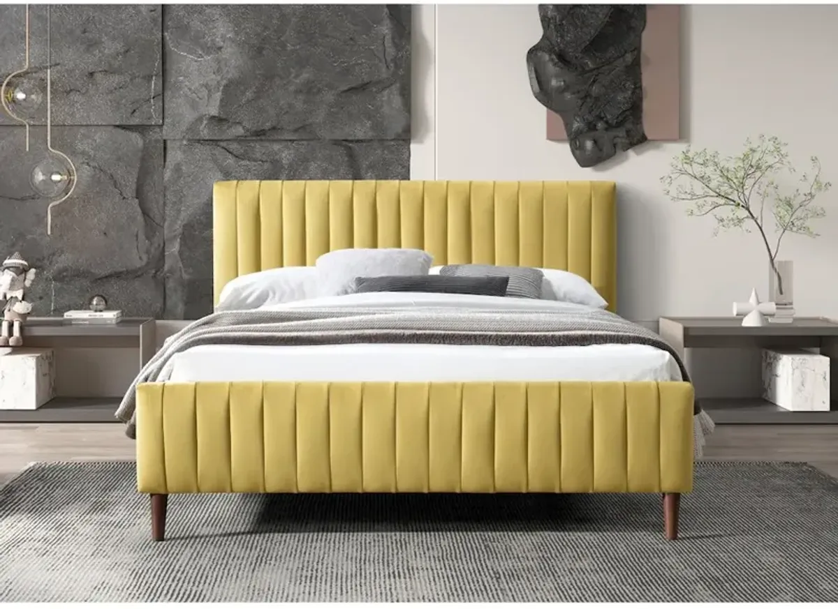 Omax Decor Spencer Wood/Fabric Upholstered Queen Platform Bed in Gold Velvet