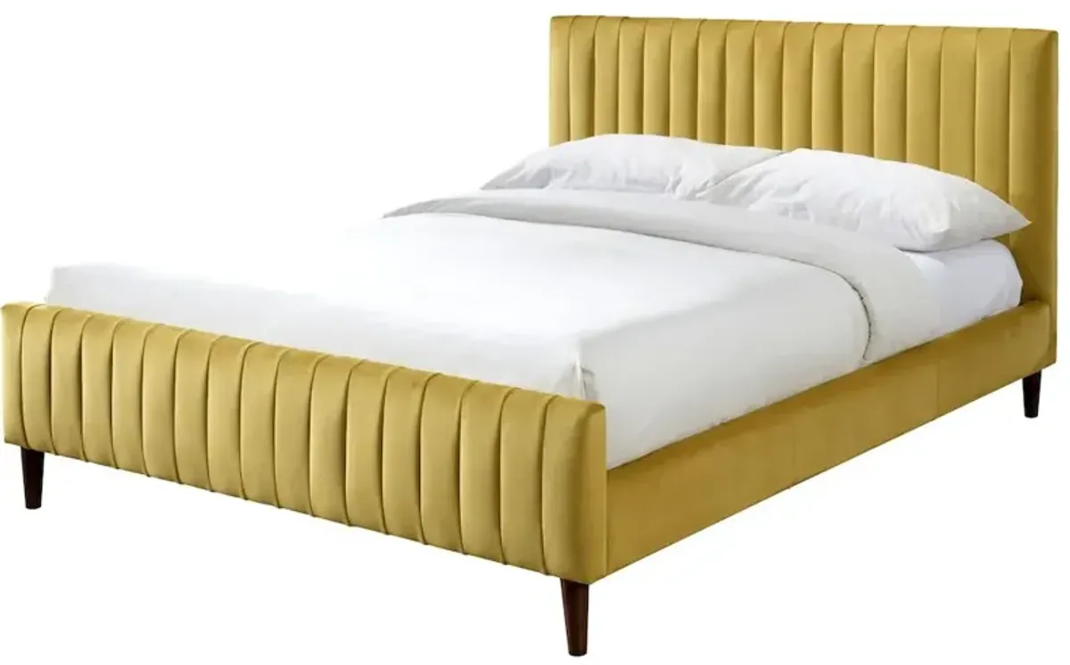 Omax Decor Spencer Wood/Fabric Upholstered Queen Platform Bed in Gold Velvet