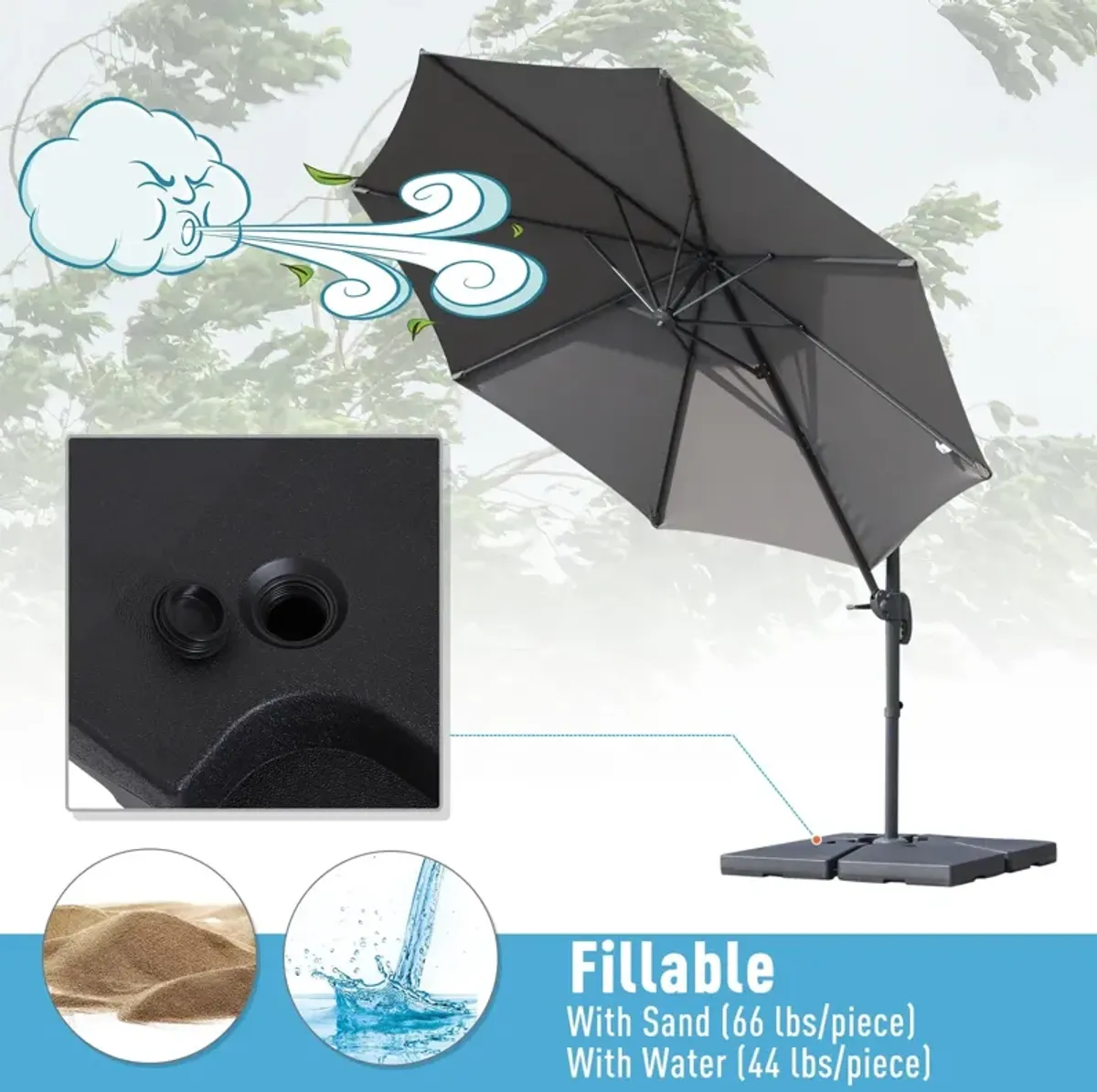 Heavy-Duty Umbrella Support: 4-Piece Black Base for Cantilever Umbrellas