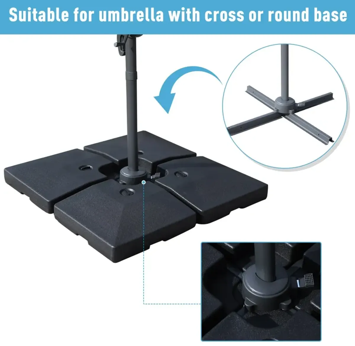 Heavy-Duty Umbrella Support: 4-Piece Black Base for Cantilever Umbrellas