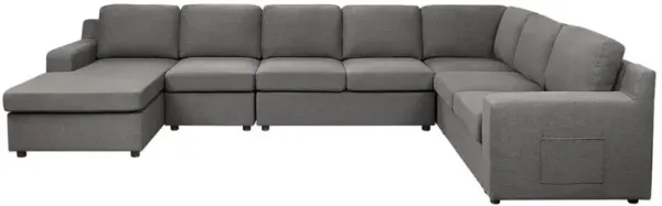 Lilola Home Waylon Gray Linen, 7-Seater U-Shape Sectional Sofa Chaise with Pocket