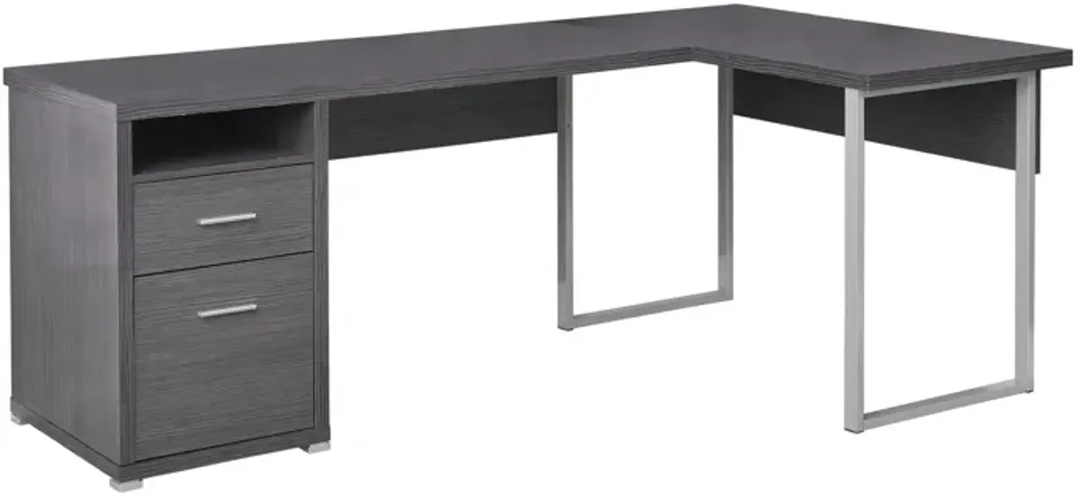 Computer Desk, Home Office, Corner, Left, Right Set-Up, Storage Drawers, 80"L, L Shape, Work, Laptop, Metal, Laminate, Grey, Contemporary, Modern