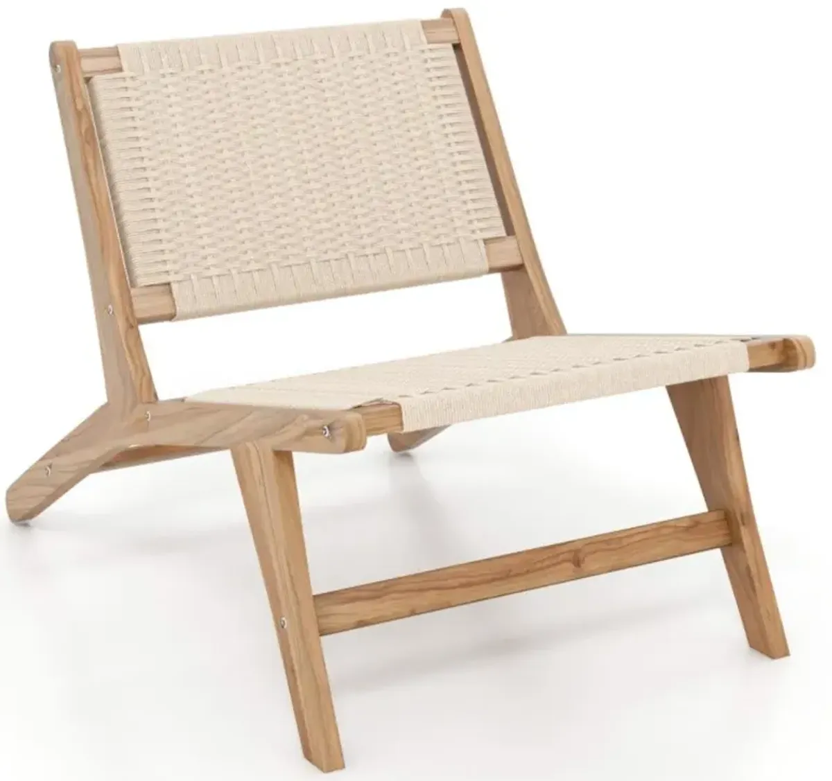 Hivvago Teak Wooden Chair with Braided Rope Seat and Backrest for Backyard