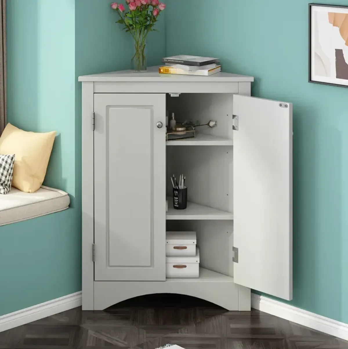 Adjustable Shelves Triangle Bathroom Storage Cabinet