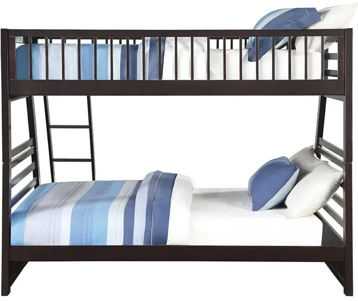 Wooden TwinXL/Queen Bunk Bed with Drawers, Espresso Brown - Benzara