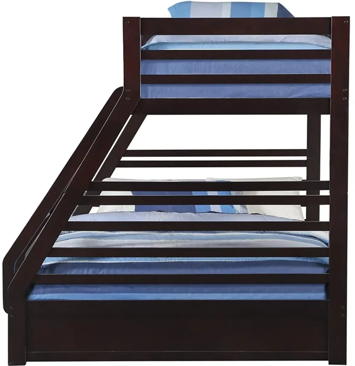 Wooden TwinXL/Queen Bunk Bed with Drawers, Espresso Brown - Benzara