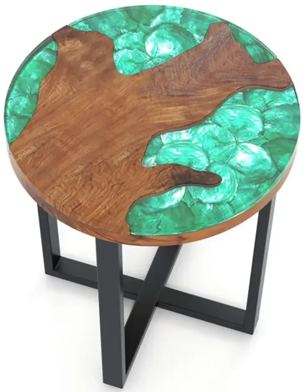 Round End Table with Epoxy Top Stylish & Durable for Indoor and Outdoor Use