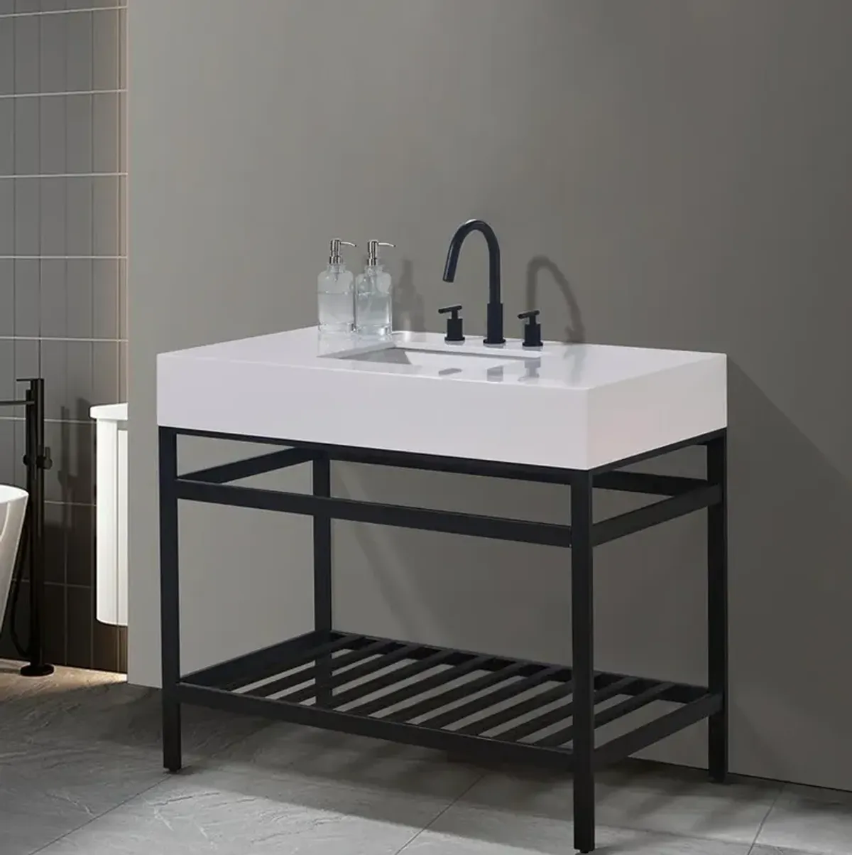 Altair 42 Single Stainless Steel Vanity Console in Matt Black without Mirror