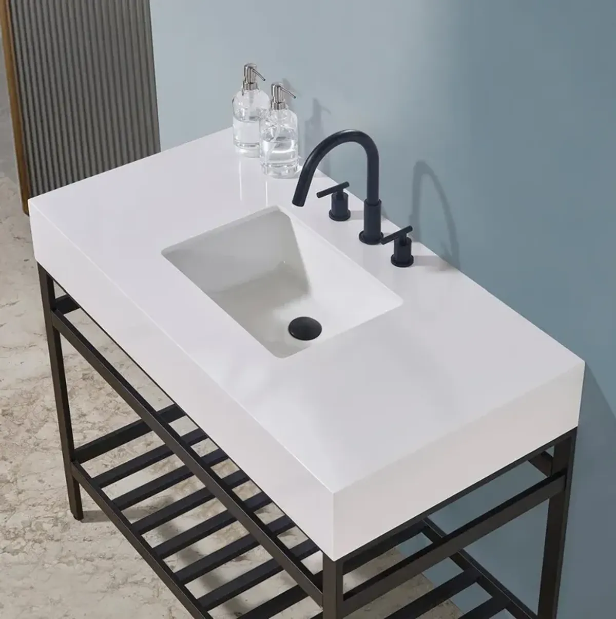 Altair 42 Single Stainless Steel Vanity Console in Matt Black without Mirror