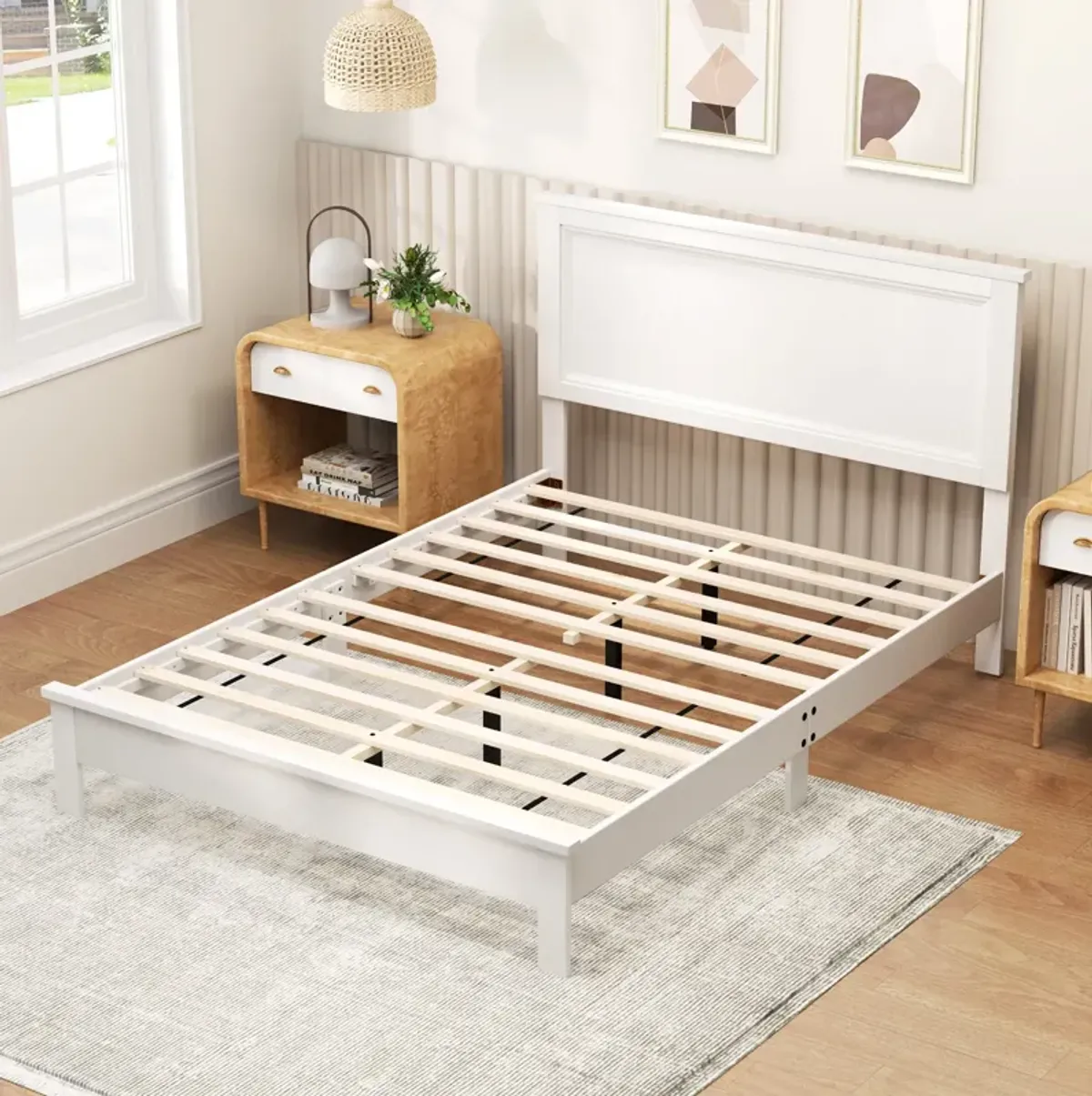 Full Size Platform Slat Bed Frame with High Headboard