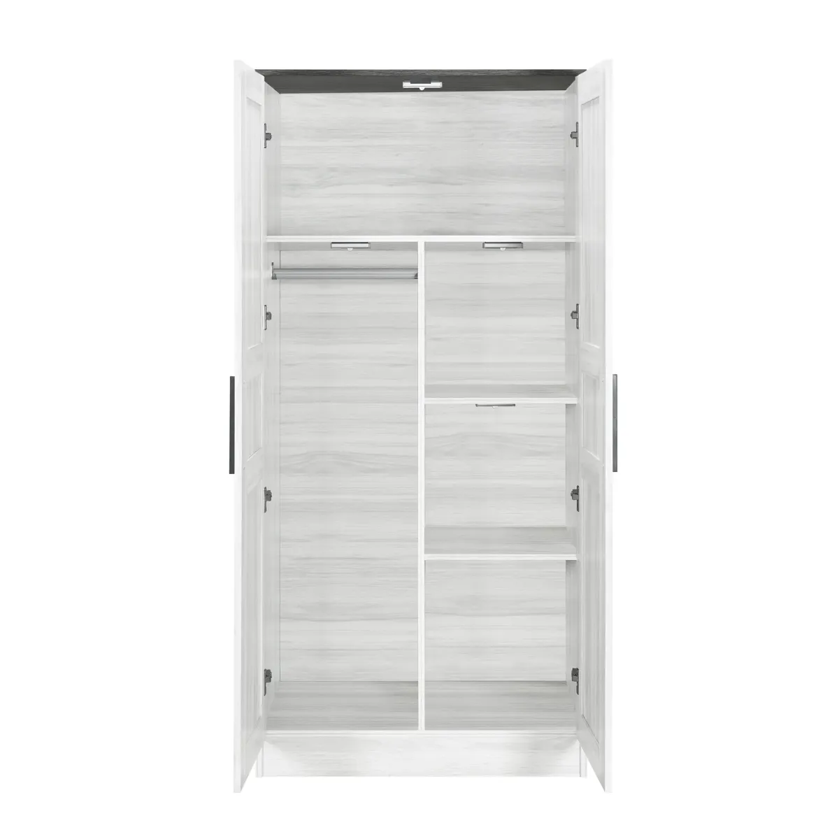 Merax 2-Door Wooden Wardrobe with LED and 4 Storage Shelves