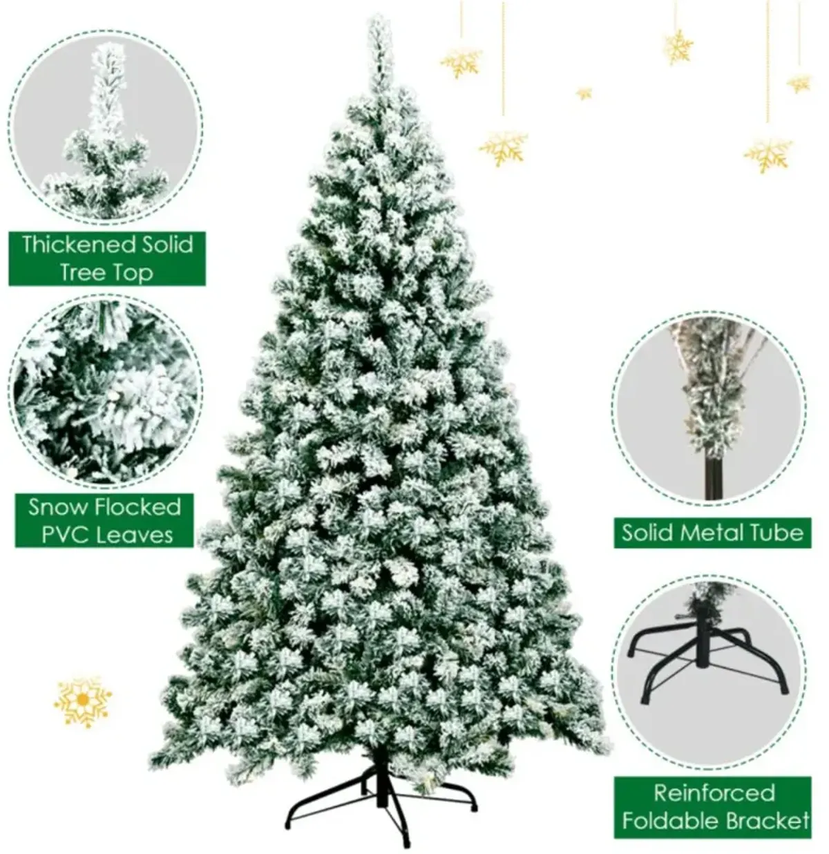 Hivvago 6 Feet Pre-Lit Premium Snow Flocked Hinged Artificial Christmas Tree