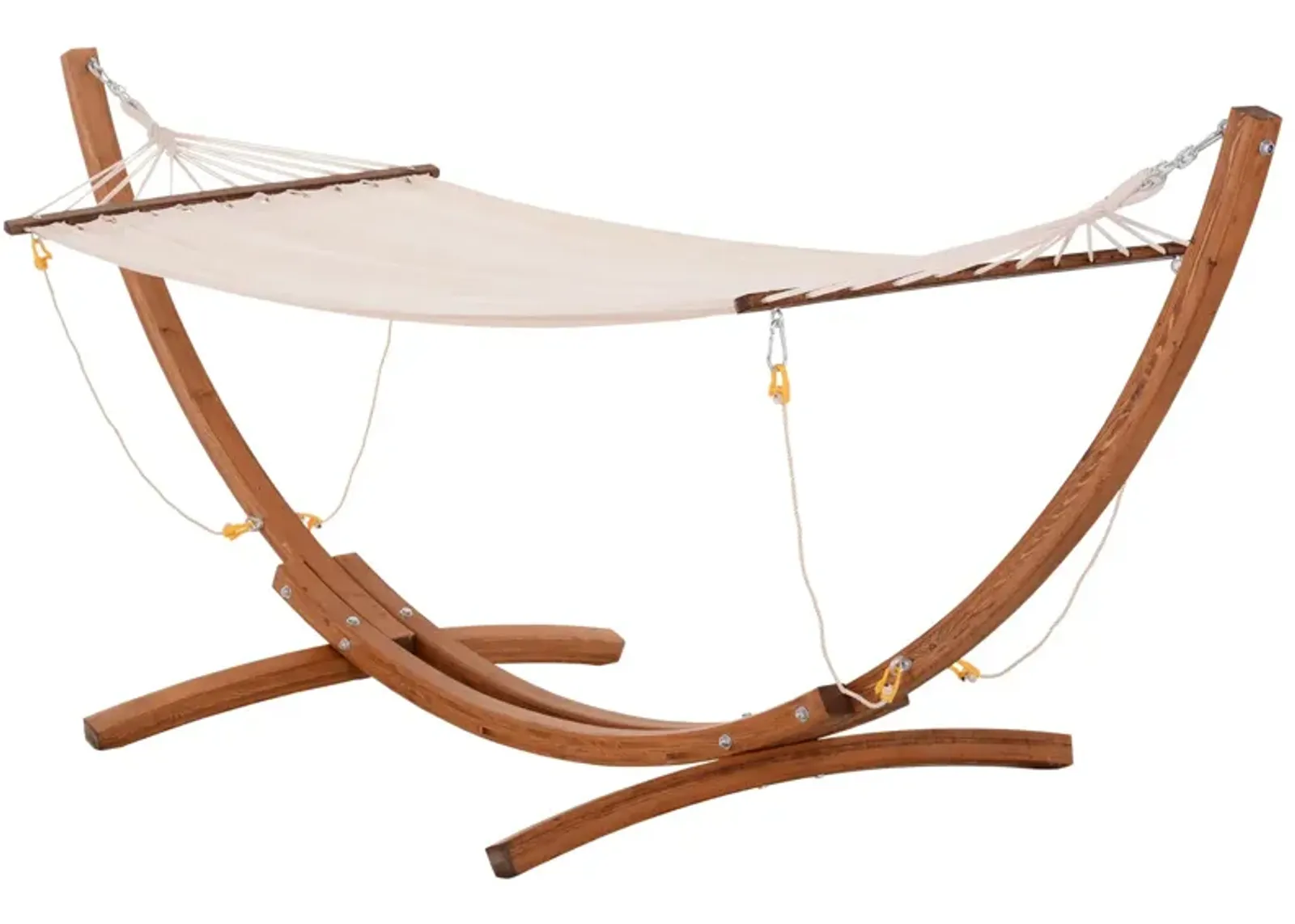 White Boho Bliss: 10' Wood Hammock with Stand for Single Person