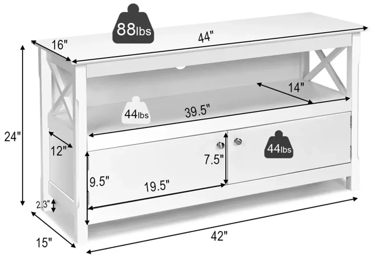 44 Inch Wooden Storage Cabinet TV Stand-White