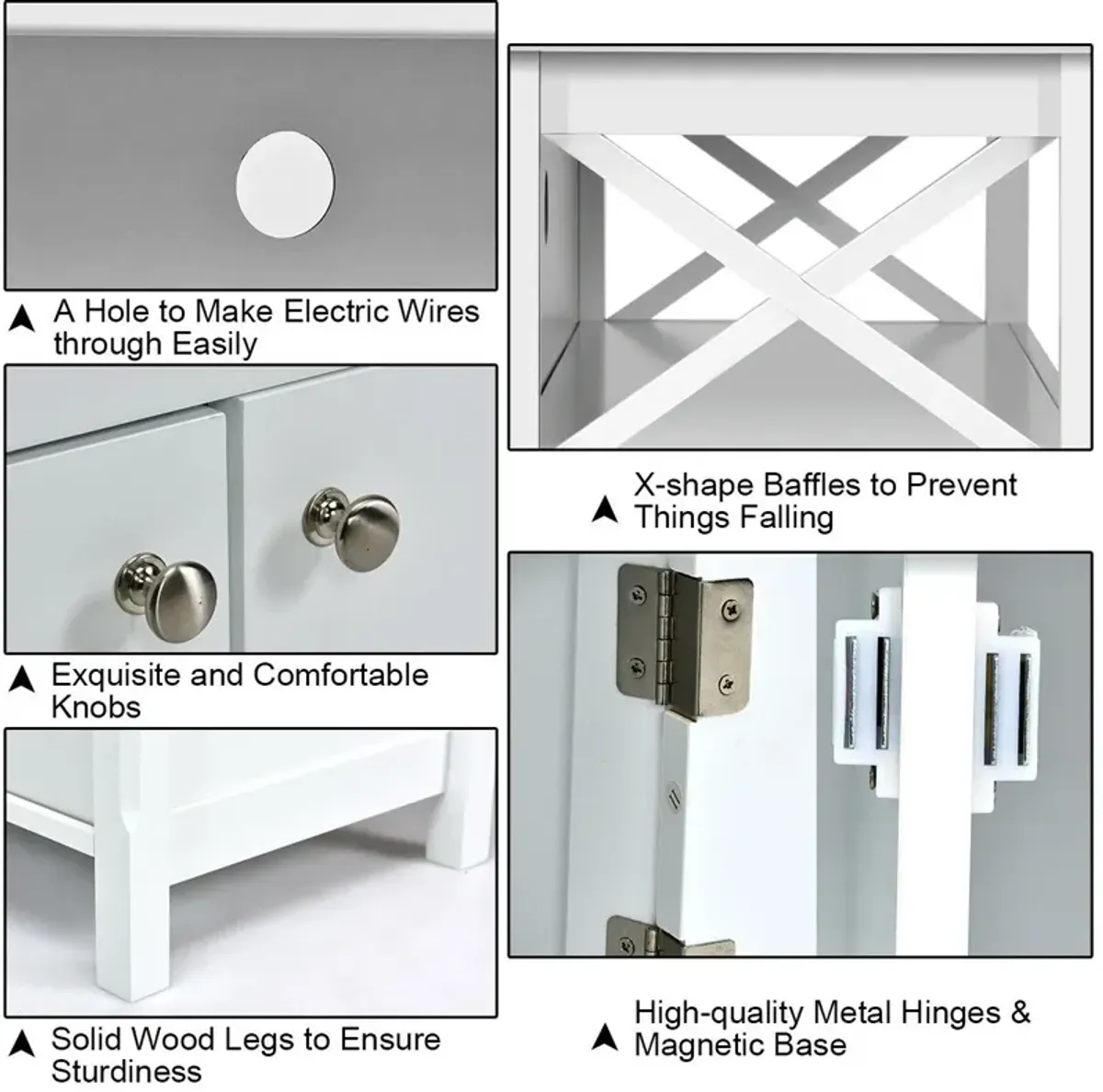 44 Inch Wooden Storage Cabinet TV Stand-White