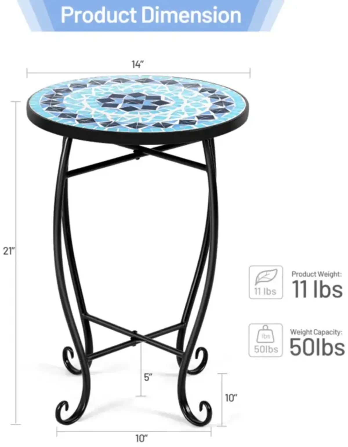 Hivvago Folding Mosaic Side Table for Living Room