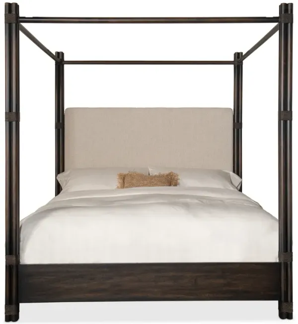 Retreat Pole Rattan Cal King Upholstered Poster Bed and Canopy
