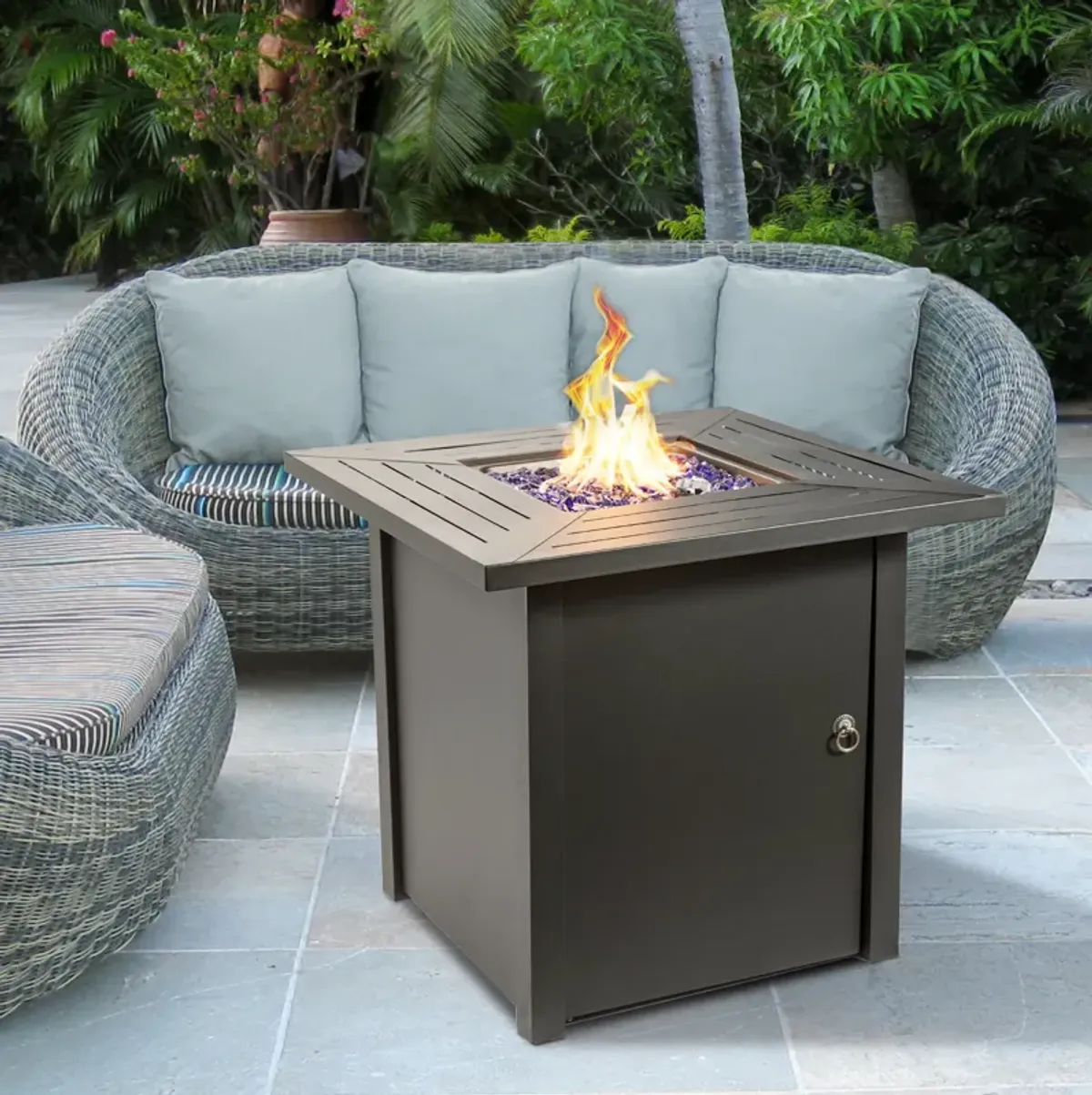 Teamson Home Outdoor Square 29" Propane Gas Fire Pit with Steel Base