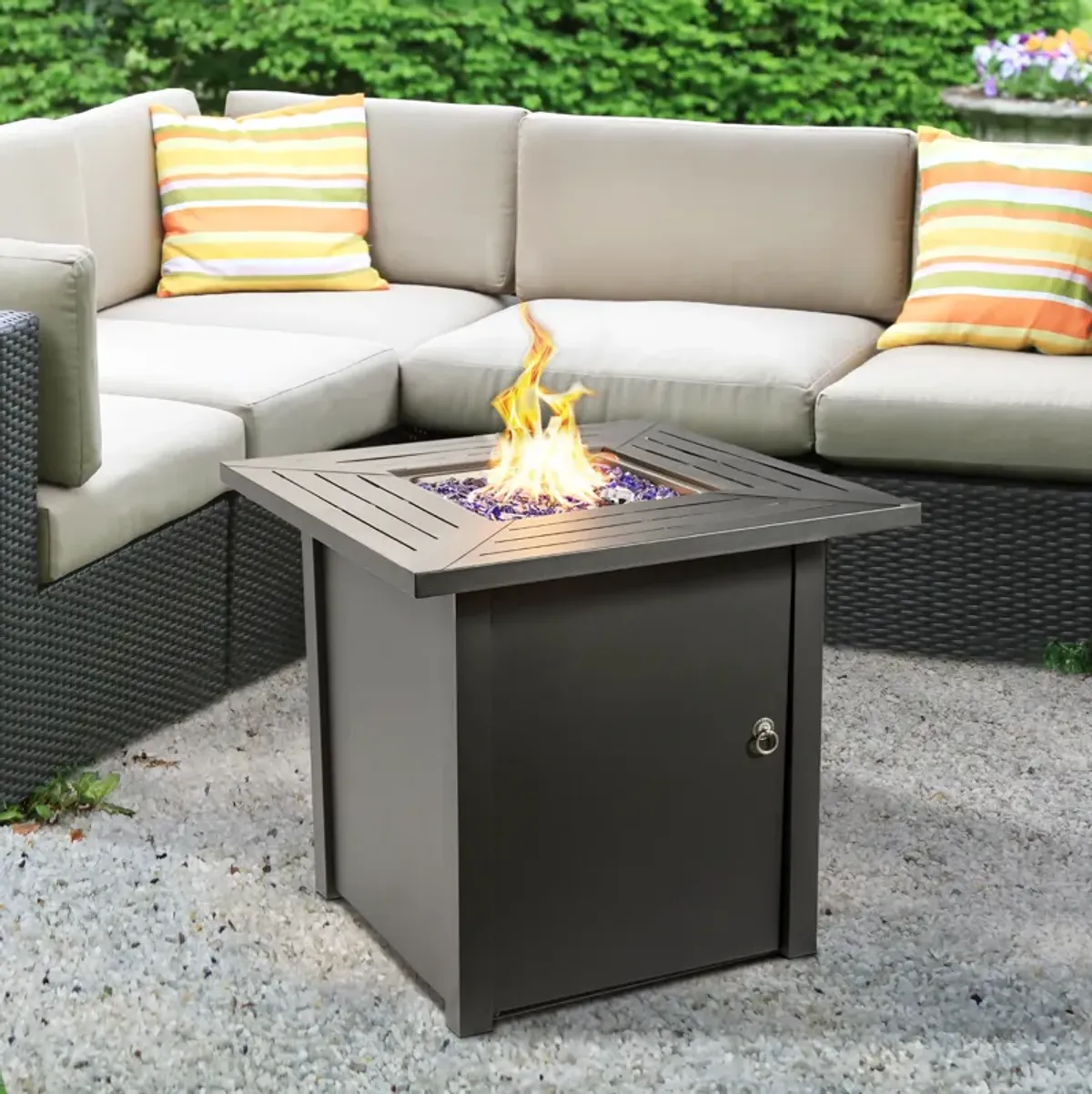 Teamson Home Outdoor Square 29" Propane Gas Fire Pit with Steel Base