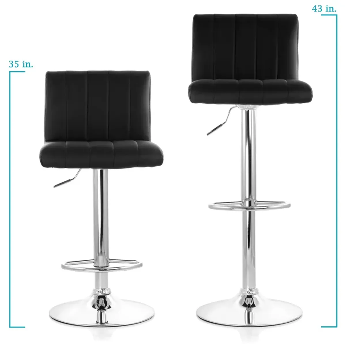 Elama 2 Piece Tufted Faux Leather Adjustable Bar Stool in Black with Chrome Base