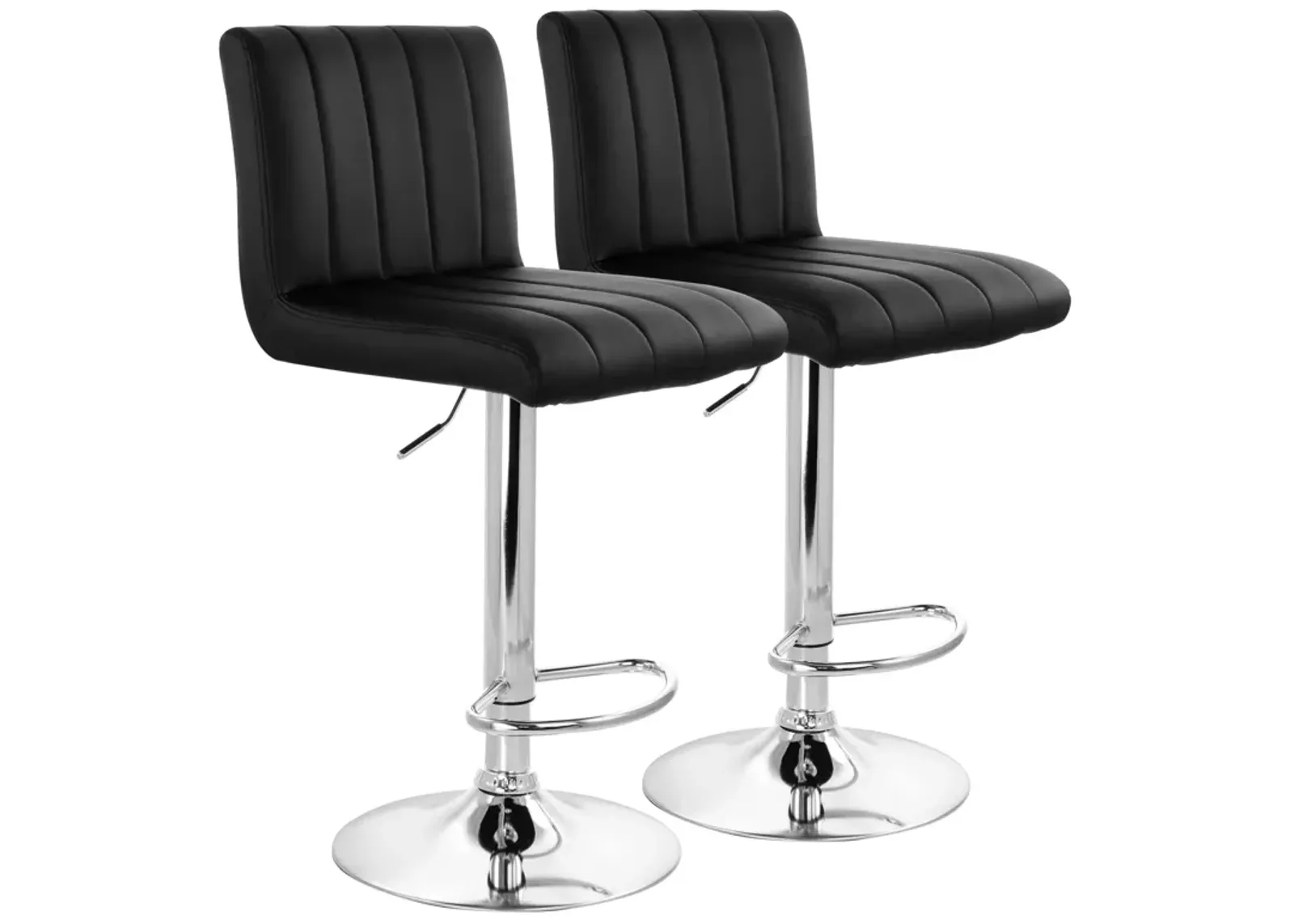 Elama 2 Piece Tufted Faux Leather Adjustable Bar Stool in Black with Chrome Base