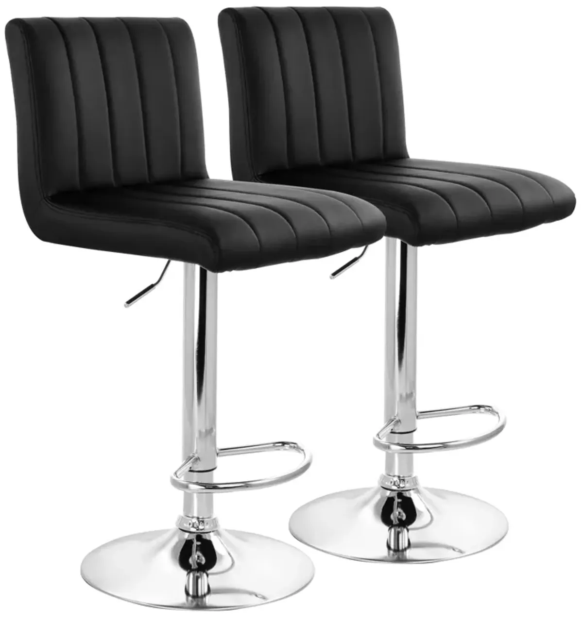 Elama 2 Piece Tufted Faux Leather Adjustable Bar Stool in Black with Chrome Base