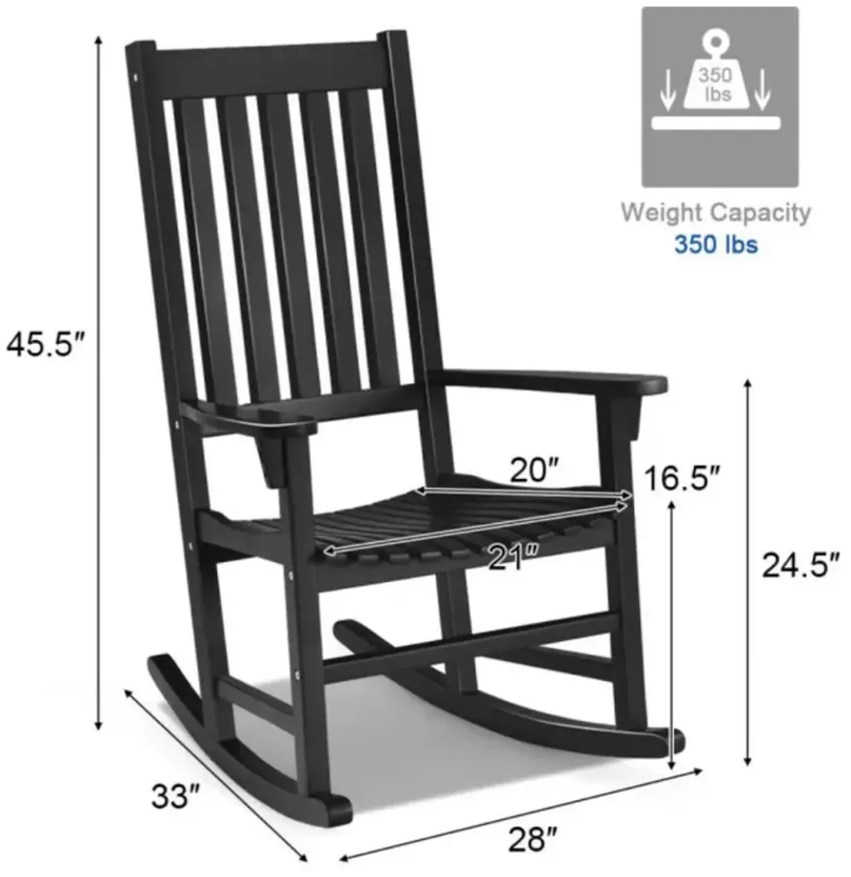 Hivvago Indoor Outdoor Wooden High Back Rocking Chair