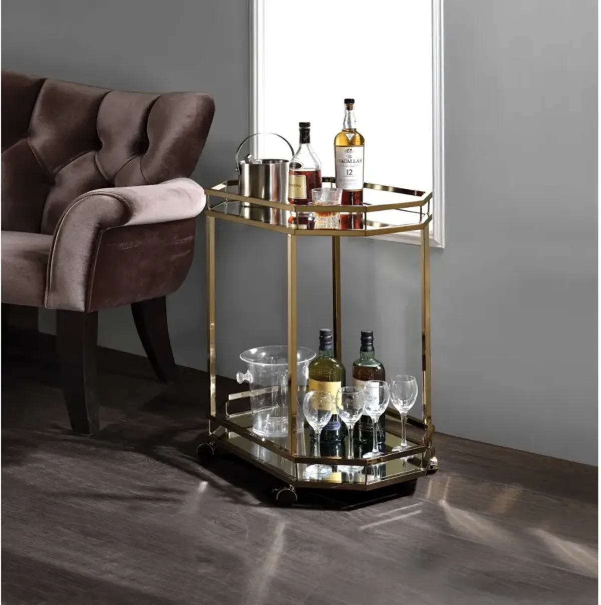 Lacole Serving Cart, Champagne & Mirror