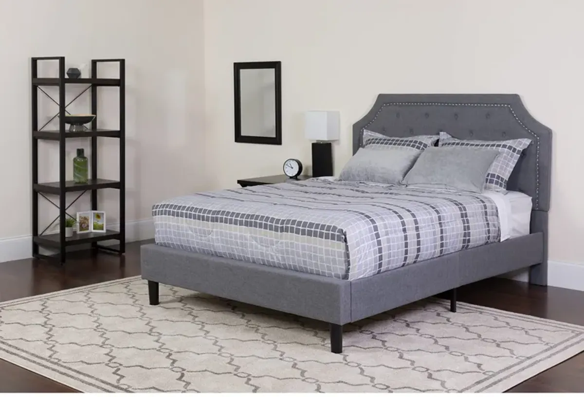 Brighton Full Size Tufted Upholstered Platform Bed in Light Gray Fabric with Memory Foam Mattress