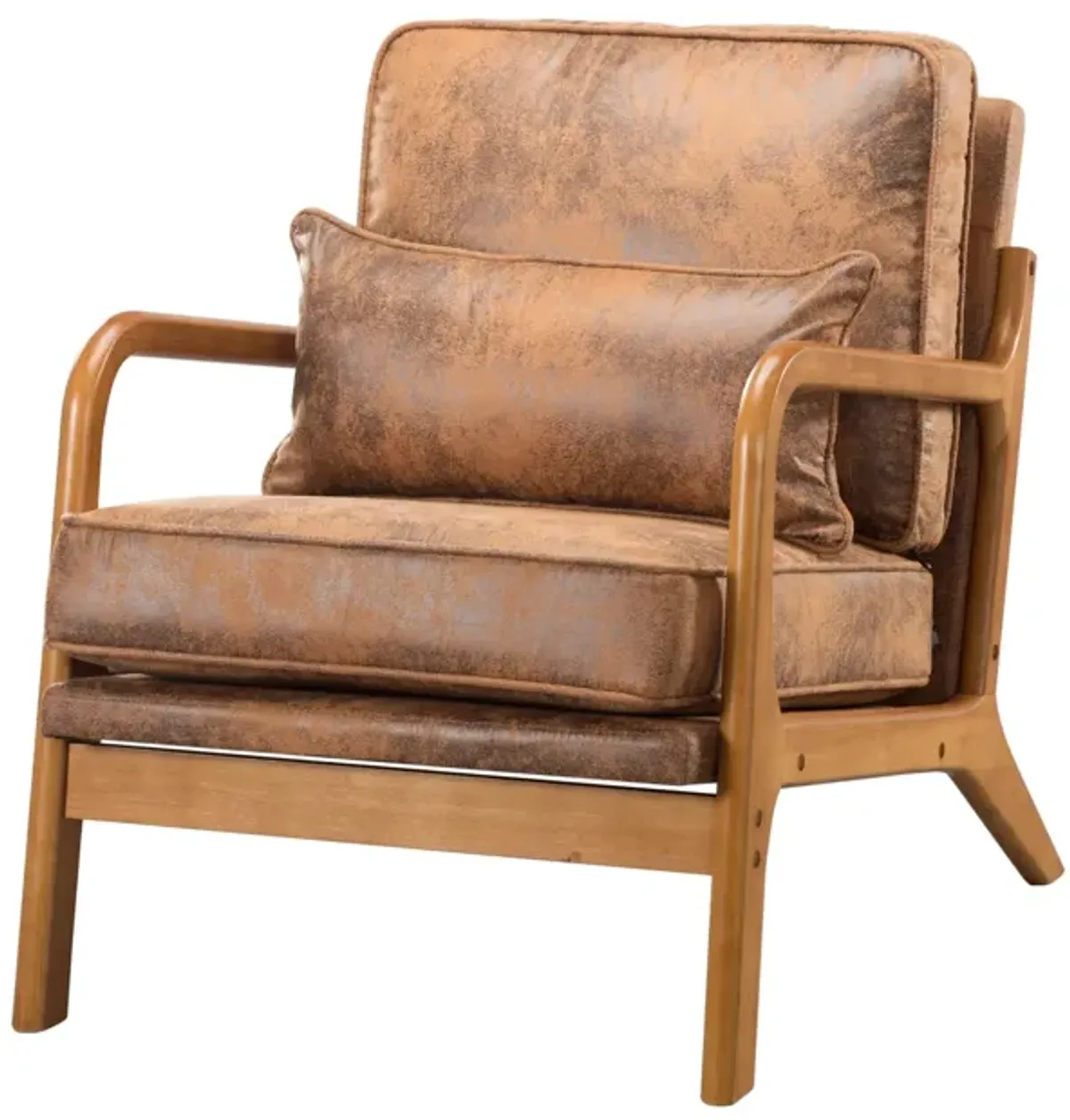 Faux Leather Arm Chair with Solid Wood Leg