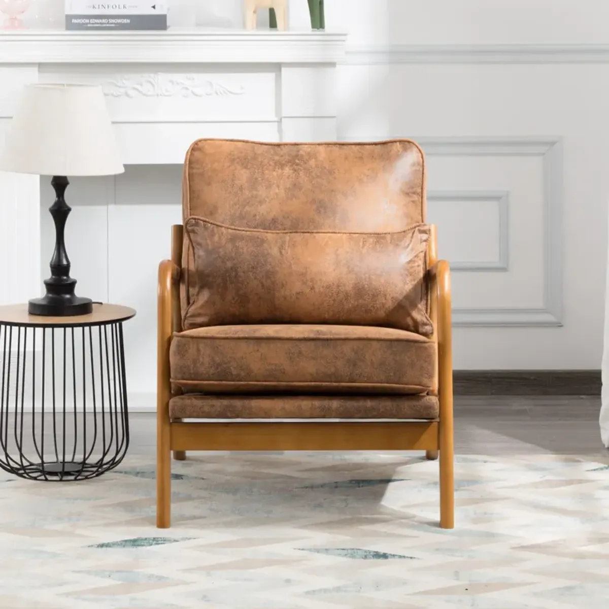 Faux Leather Arm Chair with Solid Wood Leg