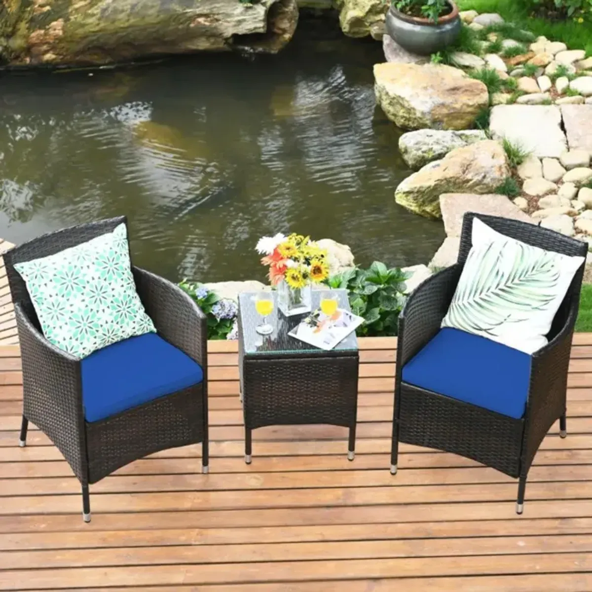 Hivvago 3 Pieces Ergonomic Wicker Patio Conversation Set