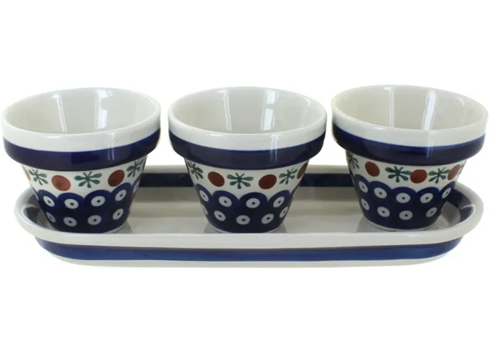 Blue Rose Polish Pottery Nature Flower Pots with Tray