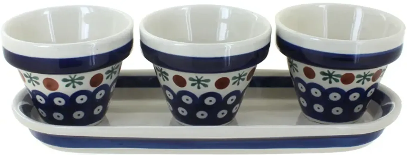 Blue Rose Polish Pottery Nature Flower Pots with Tray