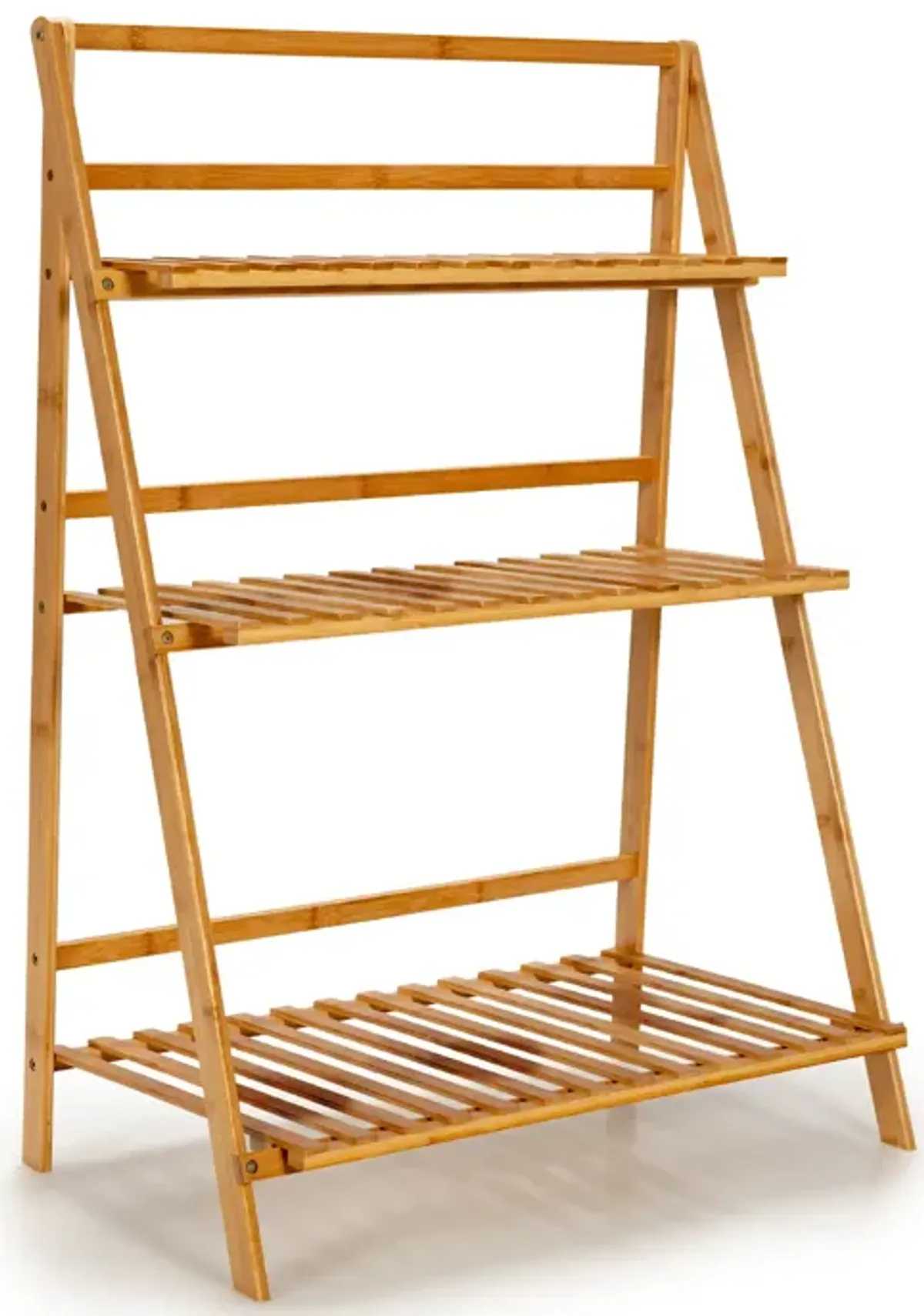 3-Tier Bamboo Foldable Plant Stand with Display Shelf Rack-Natural