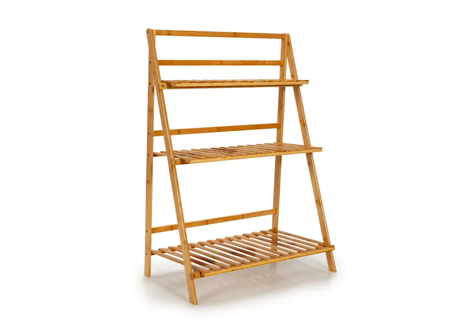 3-Tier Bamboo Foldable Plant Stand with Display Shelf Rack-Natural