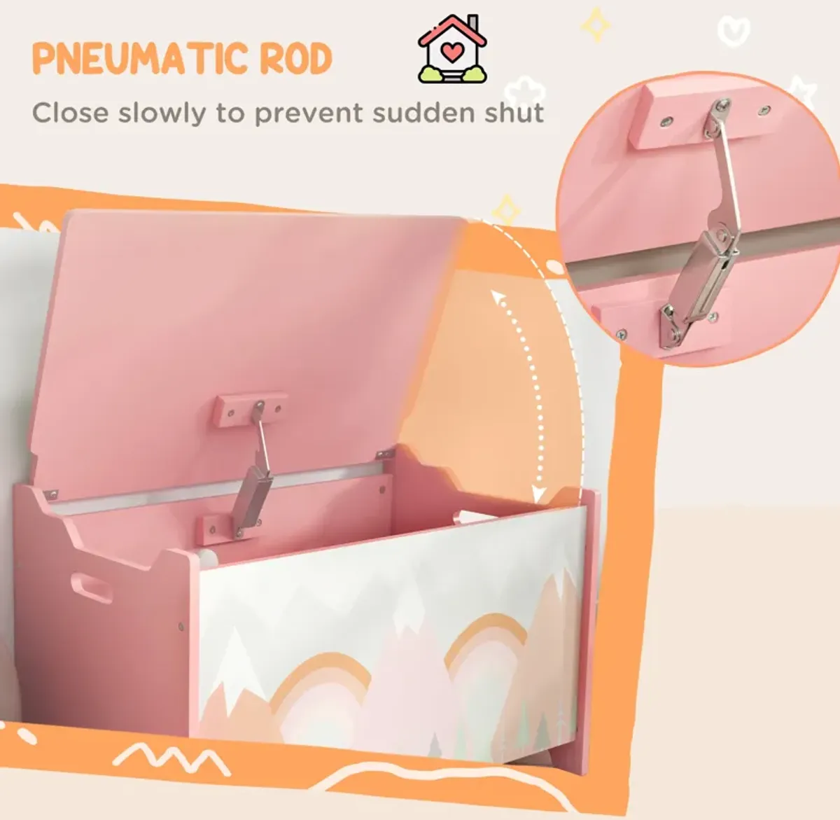 Toy Box with Lid, Toy Chest Storage Organizer for Bedroom with Safety Hinge, Cute Animal Design, Pink