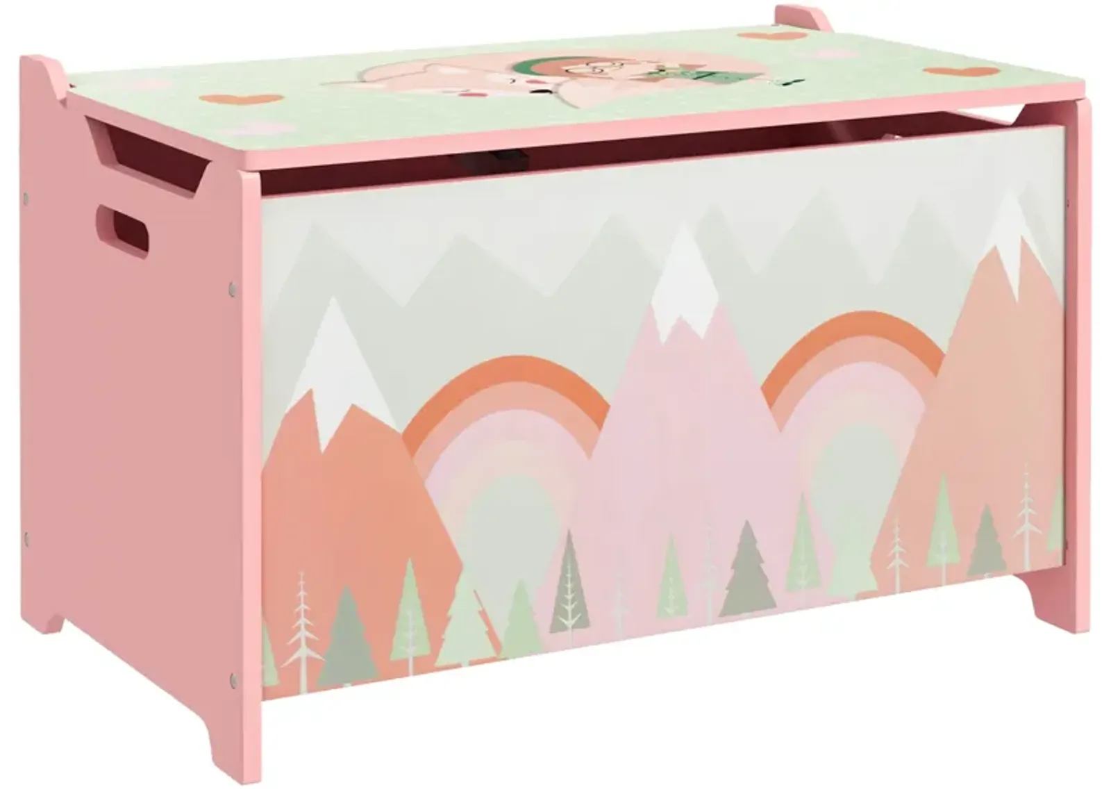 Toy Box with Lid, Toy Chest Storage Organizer for Bedroom with Safety Hinge, Cute Animal Design, Pink