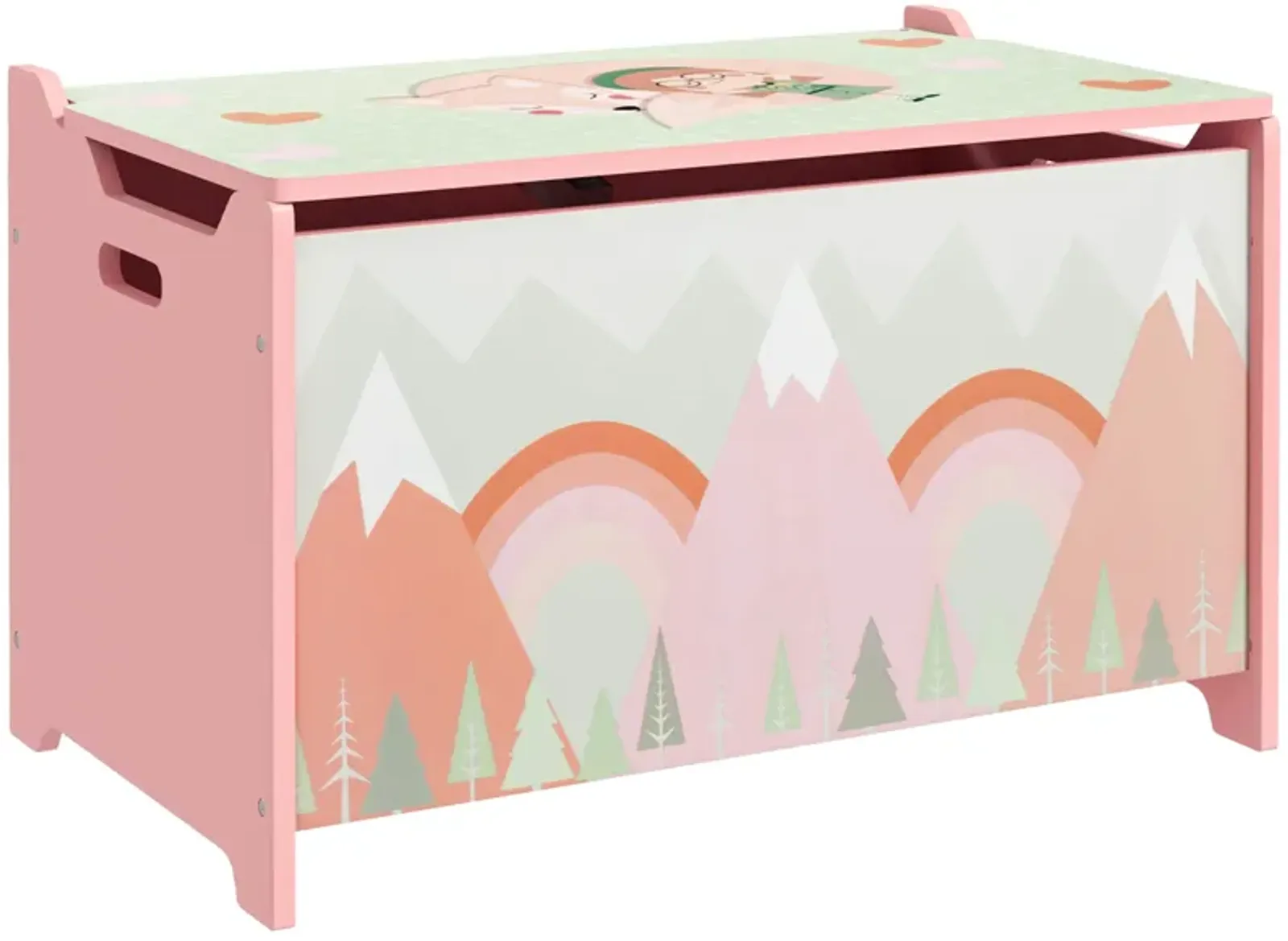 Toy Box with Lid, Toy Chest Storage Organizer for Bedroom with Safety Hinge, Cute Animal Design, Pink