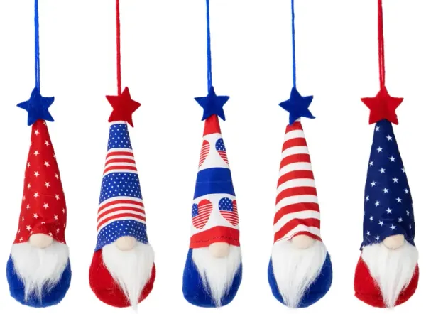 Set of 5 Patriotic 4th of July Americana Gnome Ornaments 6.5"